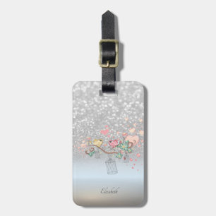 Silber-Glitter-Bokeh-Ombre, Vögel  - Personalisier Gepäckanhänger