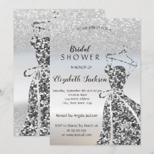 Silber Glitter Bokeh Pailletten Kleid Brautparty Einladung
