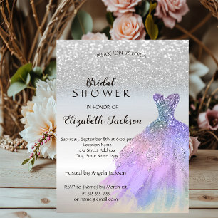 Silber Glitter Bokeh Pailletten Kleid Brautparty Einladung