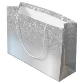 Silber Glitter Bokeh Sweet 16 Krone Große Geschenktüte (Rückseite Schrägansicht)