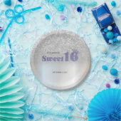 Silber Glitter Bokeh Sweet 16 Krone Pappteller (Party)