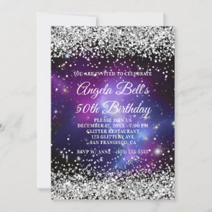 Silber Glitter Celestial Lila 50. Geburtstag Einladung
