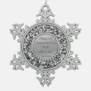 Silber Glitter-Diamant 50. Hochzeitstag Schneeflocken Zinn-Ornament