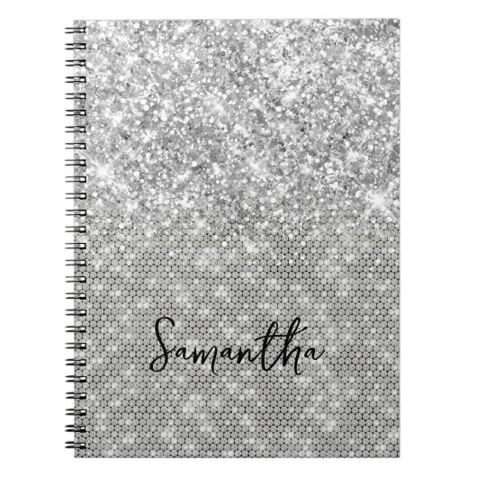 Silber Glitter Diamant Glam Schriftname Notizblock (Vorderseite)