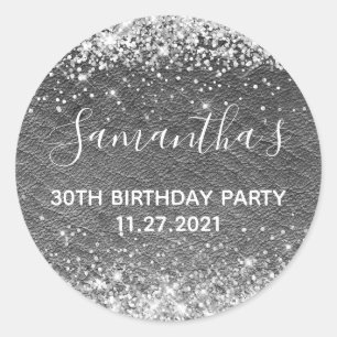 Silber Glitter Dunkelgraues Leder 30. Geburtstag Runder Aufkleber