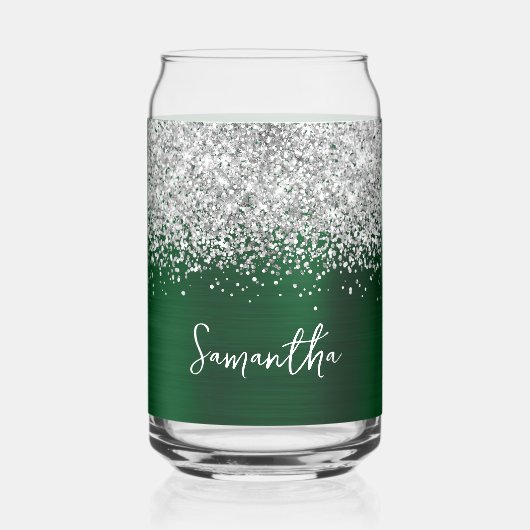 Silber Glitter Dunkelgrün Glam Name Dosenglas (Vorderseite)