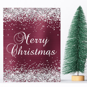 Silber Glitter dunkelrote Folie Frohe Weihnachten Karte