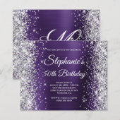 Silber Glitter Dunkelviolett Folie 50. Geburtstag (Vorne/Hinten)