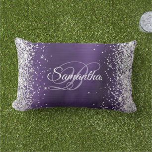 Silber Glitter dunkle violette Folie Fancy Monogra Kissen Für Draußen