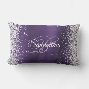 Silber Glitter dunkle violette Folie Fancy Monogra Kissen Für Draußen