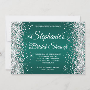 Silber Glitter dunkles Türkis Ombre Fancy Monogram Einladung