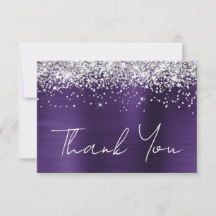 Silber Glitter dunkles Veilchen Violett 21. Geburt Dankeskarte