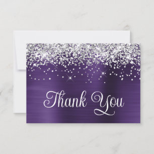 Silber Glitter dunkles Violett Lila 60. Geburtstag Dankeskarte