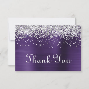 Silber Glitter dunkles Violett Lila 70. Geburtstag Dankeskarte