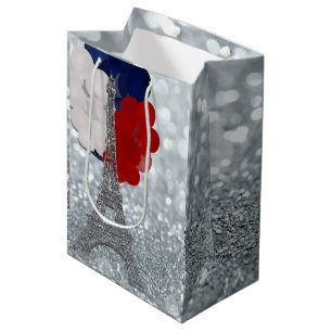 Silber Glitter Eiffelturm Rot Weiß Blau Party Mittlere Geschenktüte