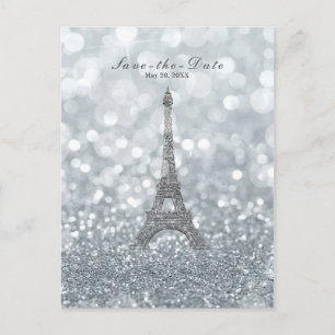 Silber Glitter Eiffelturm Save-the-Date Ankündigungspostkarte