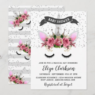 Silber Glitter Einhorn Prinzessin Baby Shower Einladung