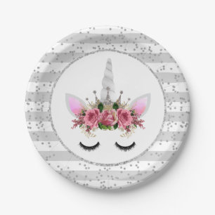 Silber Glitter Einhorn Prinzessin Pappteller