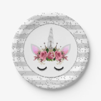 Silber Glitter Einhorn Prinzessin Pappteller