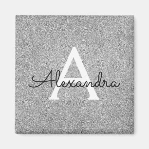 Silber Glitter & Funkel Monogramm Geburtstag Magnet
