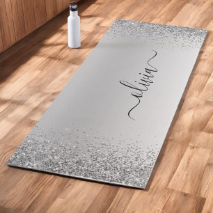 Silber Glitter Funkeln Metall Monogramm Name Yogamatte