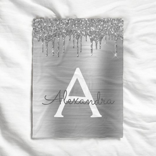 Silber Glitter Gebürsteter Metall-Monogramm-Name Fleecedecke