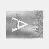 Silber Glitter Gebürsteter Metall-Monogramm-Name Fleecedecke (Vorderseite (Horizontal))