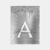 Silber Glitter Gebürsteter Metall-Monogramm-Name Fleecedecke (Vorderseite)