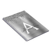 Silber Glitter Gebürsteter Metall-Monogramm-Name Notizblock (Rechte Seite)
