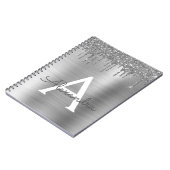 Silber Glitter Gebürsteter Metall-Monogramm-Name Notizblock (Linke Seite)