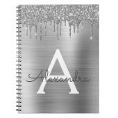 Silber Glitter Gebürsteter Metall-Monogramm-Name Notizblock (Vorderseite)