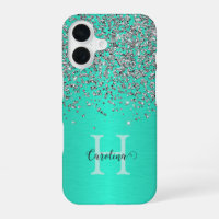 Silber Glitter, gebürsteter Teal Stahl, Personalis