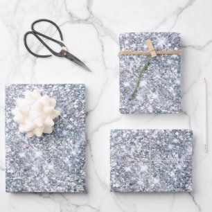 Silber Glitter Glam Bling Trendige Stylische Gesch Geschenkpapier Set