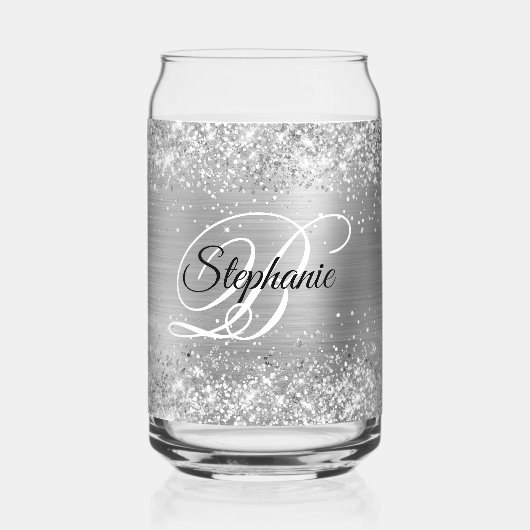 Silber Glitter Glam Fancy Monogramm Dosenglas (Vorderseite)