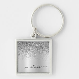 Silber Glitter Glam Metall Monogramm Name Schlüsselanhänger