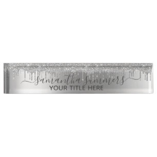 Silber Glitter Glamour Tropfen Handgeschriebene Ka Namensplakette