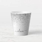 Silber Glitter Glanz Metall Monogramm Name Milchtasse (Vorderseite)