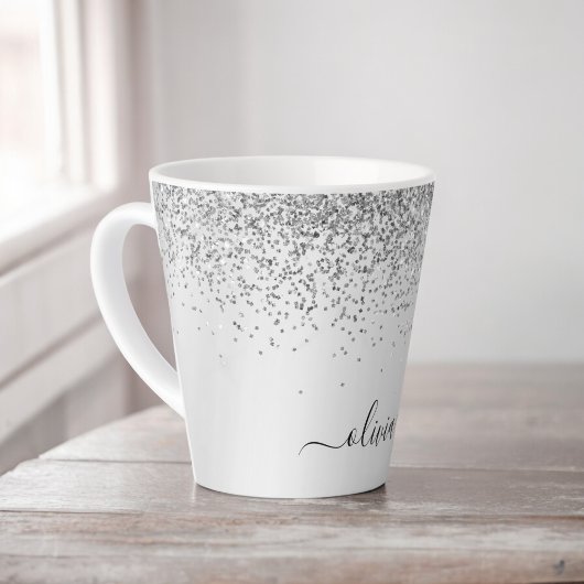 Silber Glitter Glanz Metall Monogramm Name Milchtasse