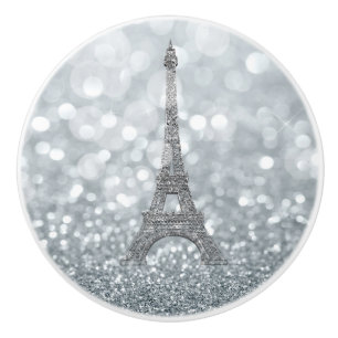 Silber Glitter Glanz Paris Eiffelturm Glamour Keramikknauf