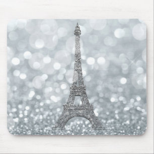 Silber Glitter Glanz Paris Eiffelturm Glamour Mousepad