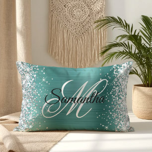 Silber Glitter Glänzend Aqua Türkis Folie Fancy Mo Lendenkissen