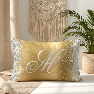 Silber Glitter Glänzend Goldfolie Fancy Monogramm Lendenkissen