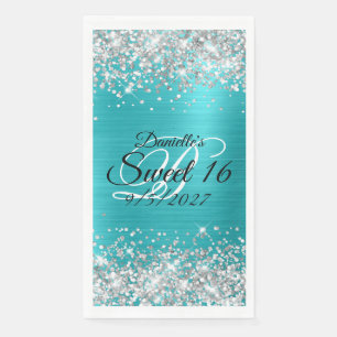 Silber Glitter Glänzend Türkis Blau Folie Sweet 16 Serviette