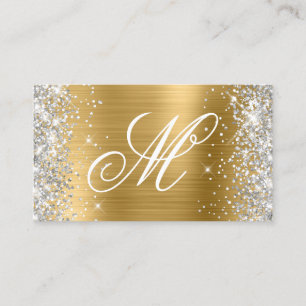 Silber Glitter Glänzende Goldfolie Fancy Monogramm Visitenkarte