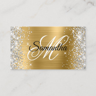 Silber Glitter Glänzende Goldfolie Fancy Monogramm Visitenkarte