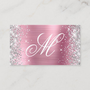 Silber Glitter Glänzende Rosa Folie Fancy Monogram Visitenkarte