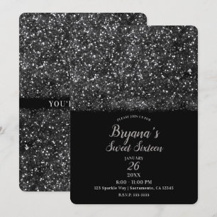 Silber Glitter Glitzernde Lichter Süße 16-Party Einladung
