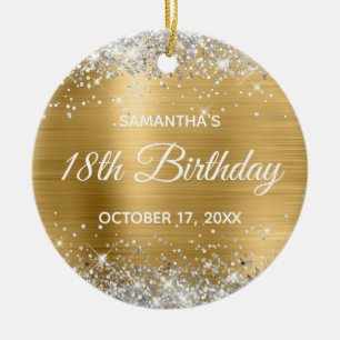 Silber Glitter Goldfolie 18. Geburtstag Keramik Ornament