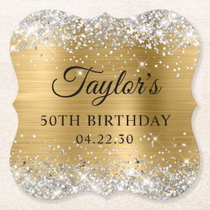 Silber Glitter Goldfolie 50. Geburtstag Untersetzer