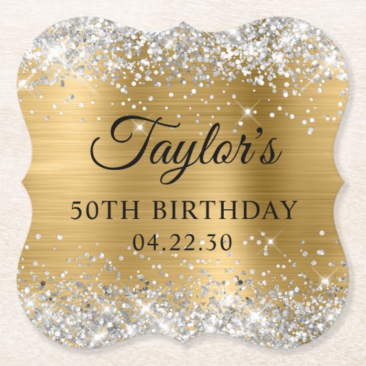 Silber Glitter Goldfolie 50. Geburtstag Untersetzer (Vorderseite)